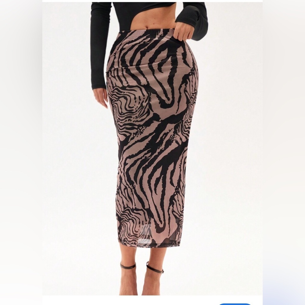 SHEIN Black Brown Zebra Print Pencil Skirt - Picture 3 of 10